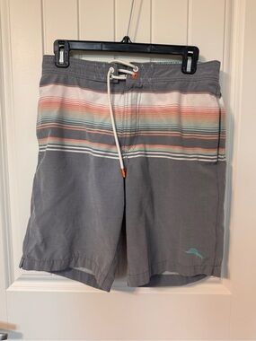 Tommy Bahama Gray Striped Board Shorts Swim Trunks Small